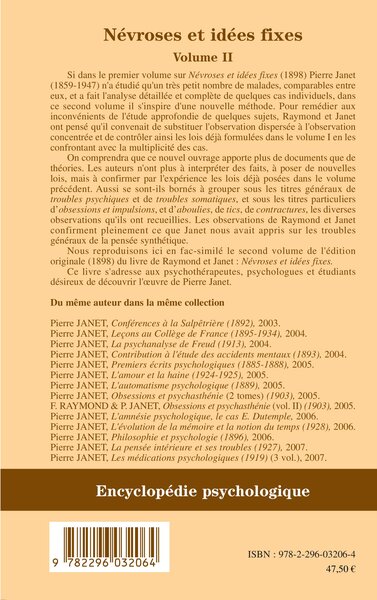 Névroses et idées fixes - Volume II (9782296032064-back-cover)
