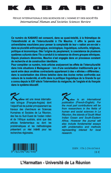 Kabaro, Interethnicité et Interculturalité à l'île Maurice (9782296067448-back-cover)