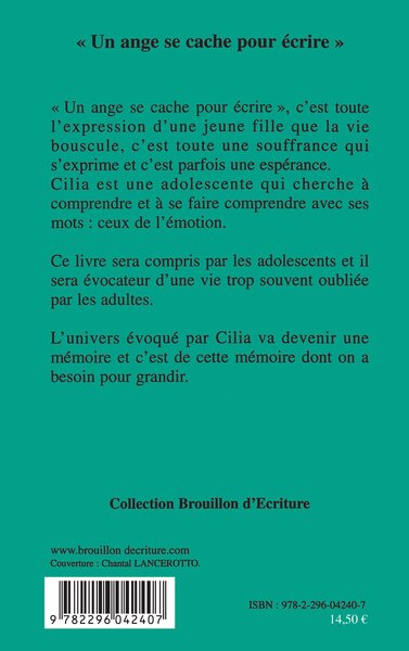 "Un ange se cache pour écrire" (9782296042407-back-cover)