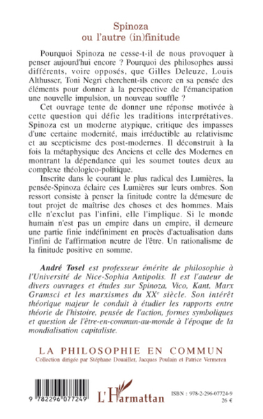 Spinoza ou l'autre (in)finitude (9782296077249-back-cover)