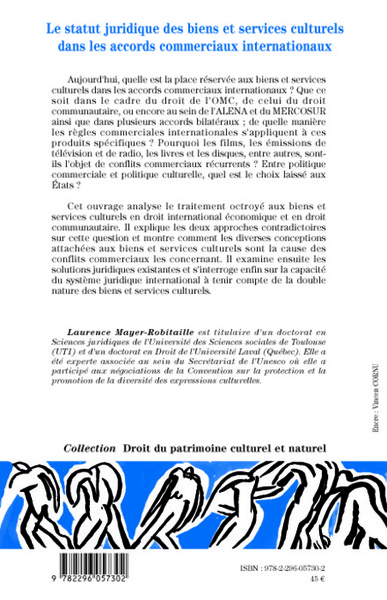 Le statut juridique des biens et services culturels dans les accords commerciaux internationaux (9782296057302-back-cover)