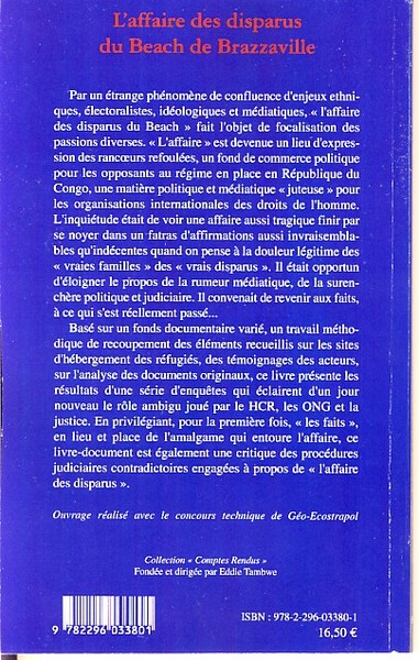 L'affaire des disparus du beach de Brazzaville, Mise au point pour l'Histoire (9782296033801-back-cover)