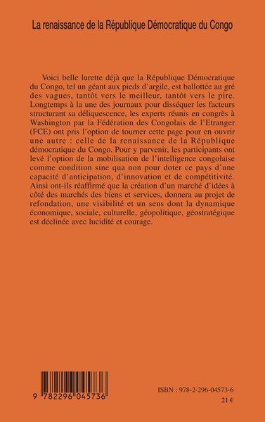 La renaissance de la République Démocratique du Congo, Enjeux et perspectives (9782296045736-back-cover)