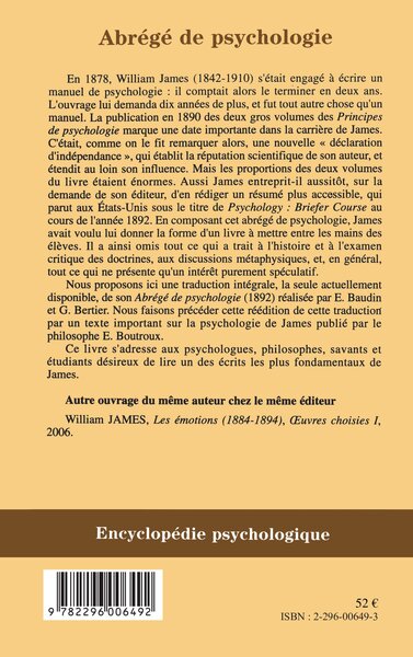 Abrégé de psychologie (9782296006492-back-cover)