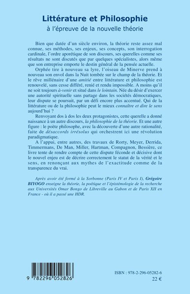 Littérature et philosophie à l'épreuve de la nouvelle théorie, L'amitié impossible d'Orphée et de l'Oiseau de Minerve (9782296052826-back-cover)