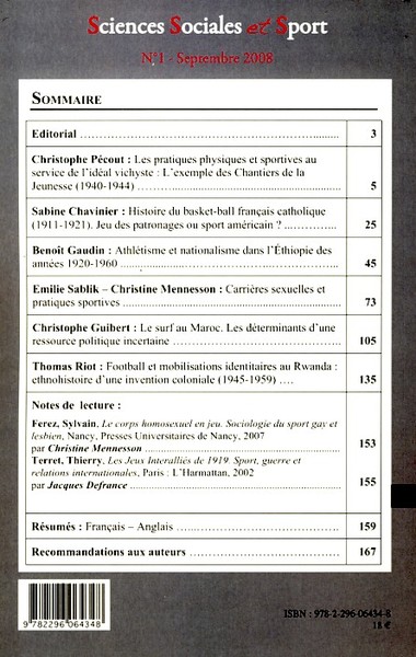 Sciences Sociales et Sport, Sciences sociales et Sport n° 1 (9782296064348-back-cover)