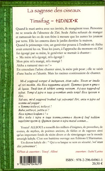 La sagesse des oiseaux, Contes Kabyles-Timucuha - Bilingue berbère-français (9782296049611-back-cover)