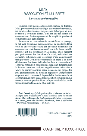 Marx, l'Association et la Liberté, La communauté en question - Tome 2 (9782296082397-back-cover)