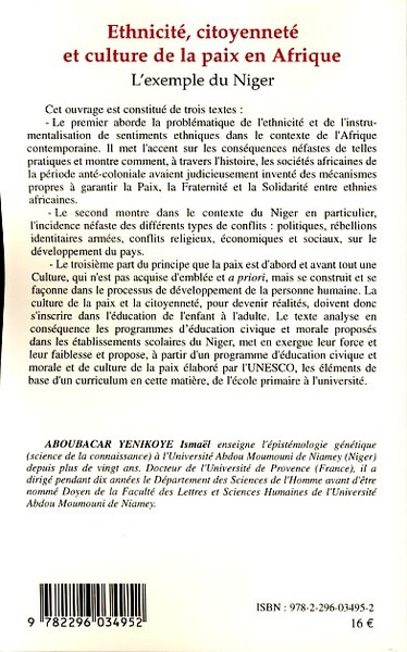 Ethnicité, citoyenneté et culture de la paix en Afrique, L'exemple du Niger (9782296034952-back-cover)