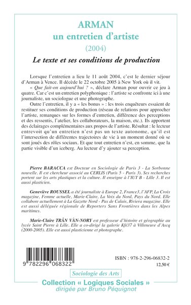 Arman, Un entretien d'artiste (2004) - Le texte et ses conditions de production (9782296068322-back-cover)