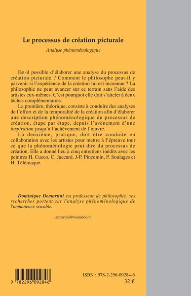 Le processus de création picturale, Analyse phénoménologique (9782296092846-back-cover)