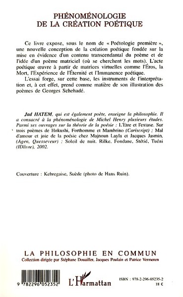 Phénoménologie de la création poétique (9782296052352-back-cover)