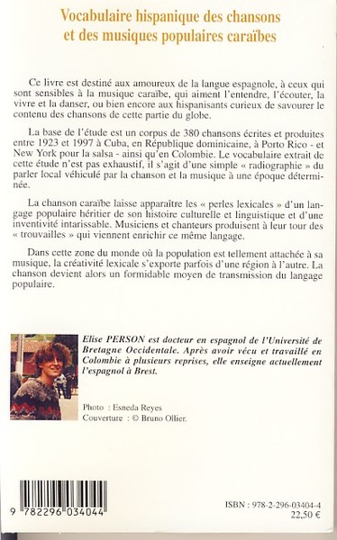 Vocabulaire hispanique des chansons et des musiques populaires caraïbes (9782296034044-back-cover)