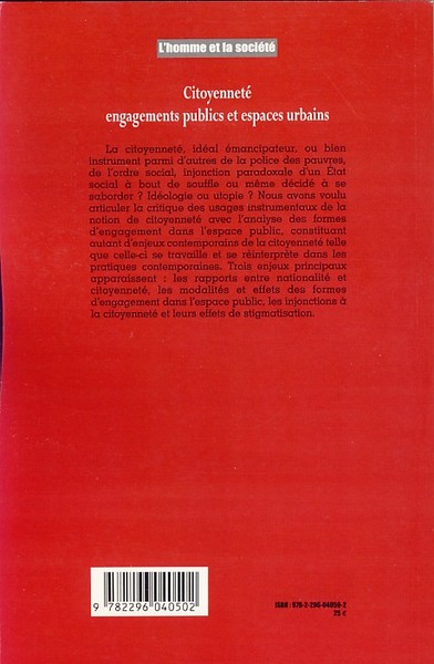 L'Homme et la Société, Citoyenneté, engagements publics et espaces urbains (9782296040502-back-cover)