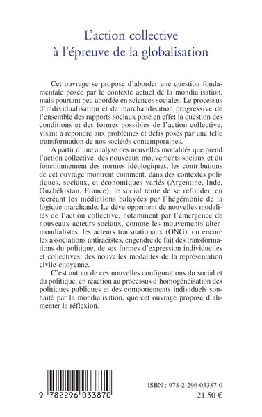 L'action collective à l'épreuve de la globalisation (9782296033870-back-cover)