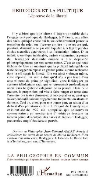 Heidegger et la politique, L'épreuve de la liberté (9782296018334-back-cover)