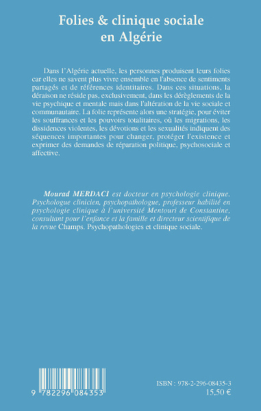 Folies et clinique sociale en Algérie (9782296084353-back-cover)