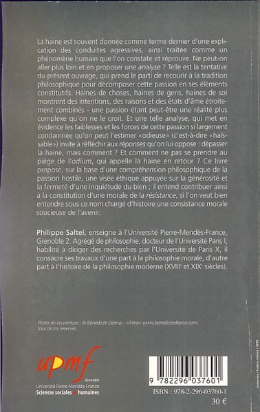 Une odieuse passion, Analyse philosophique de la haine (9782296037601-back-cover)