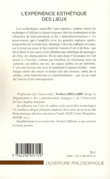 L'expérience esthétique des lieux (9782296057159-back-cover)