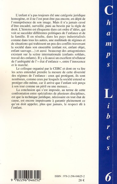 Champs Libres, Le droit et les droits de l'enfant (9782296046252-back-cover)