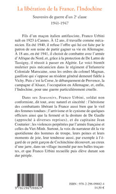 La libération de la France, l'Indochine, Souvenirs de guerre d'un 2e classe - 1941-1947 (9782296098824-back-cover)