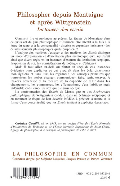Philosopher depuis Montaigne et après Wittgenstein, Instances des Essais (9782296057296-back-cover)