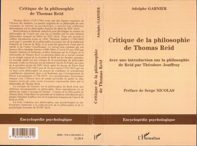 Critique de la philosophie de Thomas Reid, Avec une introduction sur la philosophie de Reid par Théodore Jouffroy (9782296028210-front-cover)
