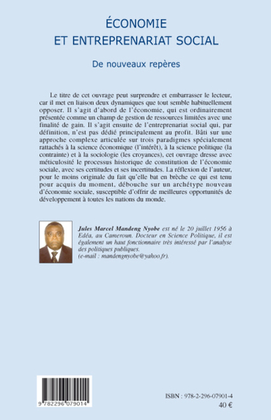 Economie et entreprenariat social, De nouveaux repères (9782296079014-back-cover)