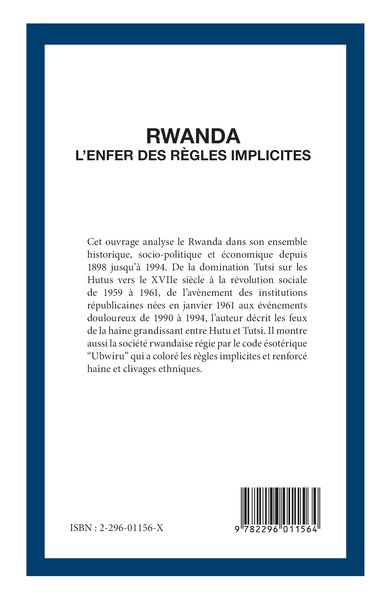 Rwanda l'enfer des règles implicites (9782296011564-back-cover)