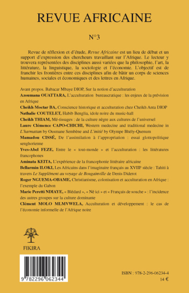 Revue africaine, Culture et acculturation (9782296062344-back-cover)