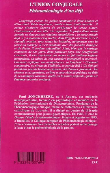 L'union conjugale, Phénoménologie d'un défi (9782296037694-back-cover)
