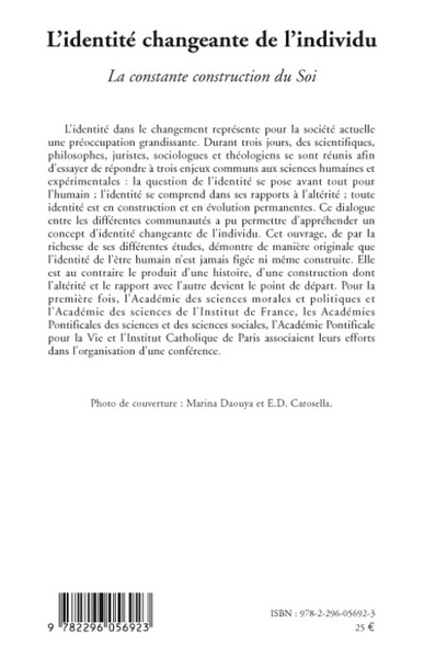 L'identité changeante de l'individu, La constante construction du Soi (9782296056923-back-cover)