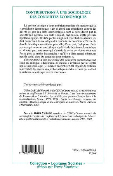 Contributions à une sociologie des conduites économiques (9782296007987-back-cover)