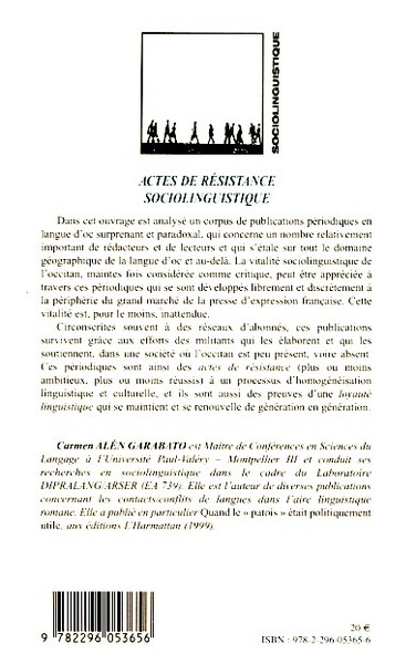 Actes de résistance sociolinguistique, Les défis d'une production périodique militante en langue d'oc (9782296053656-back-cover)