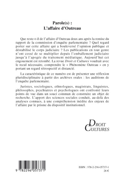 Droit et Cultures, Parole(s) : L'affaire d'Outreau (9782296057371-back-cover)