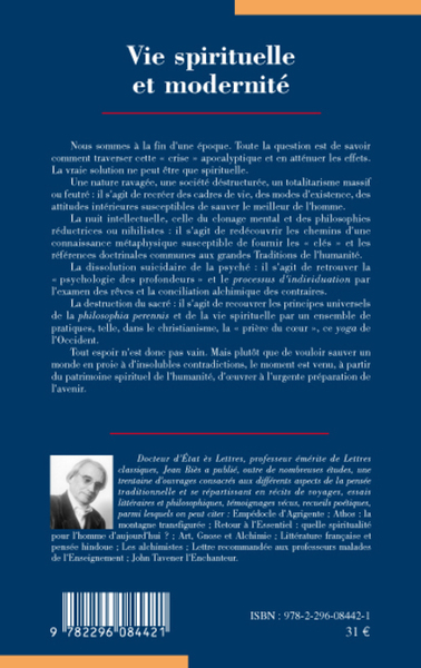 Vie spirituelle et modernité, Comment concilier l'inconciliable (9782296084421-back-cover)
