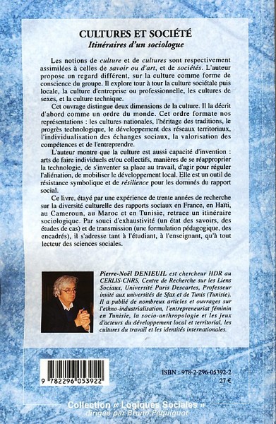 Cultures et société, Itinéraires d'un sociologue (9782296053922-back-cover)
