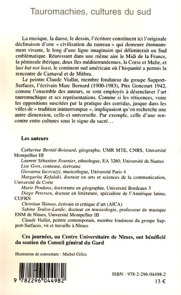 Tauromachies, cultures du sud (9782296044982-back-cover)