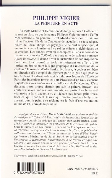Philippe Vigier, La peinture en acte (9782296037045-back-cover)