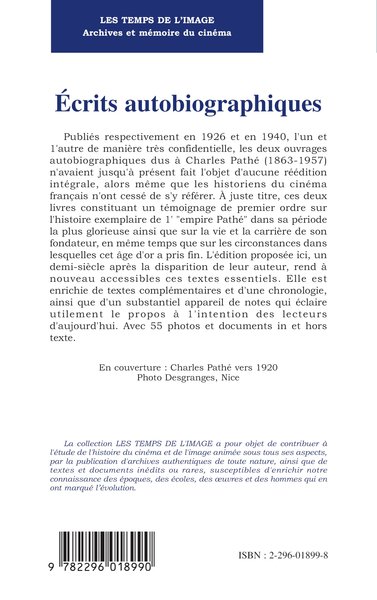 Ecrits autobiographiques (9782296018990-back-cover)