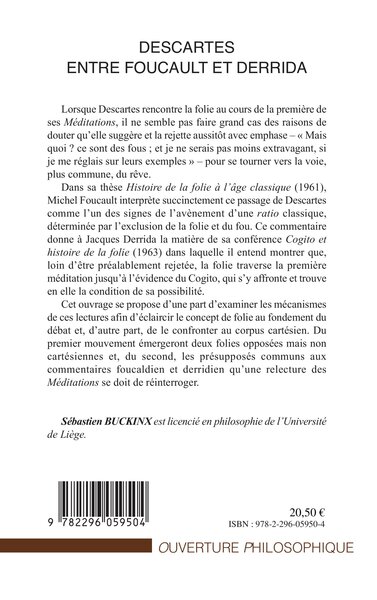 Descartes entre Foucault et Derrida, La folie dans la Première Méditation (9782296059504-back-cover)