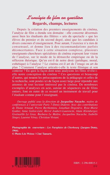 L'analyse de film en question, Regards, champs, lectures (9782296008151-back-cover)