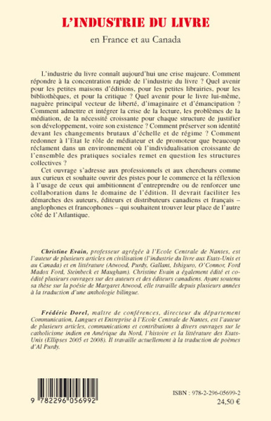 L'industrie du livre en France et au Canada, Perspectives (9782296056992-back-cover)