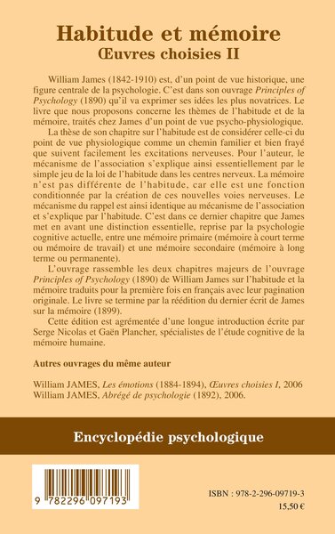 Habitude et mémoire, Oeuvres choisies II (9782296097193-back-cover)