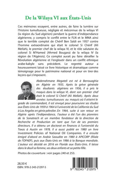 De la Wilaya VI aux Etats-Unis, Témoignage d'un enfant de Berrouaghia pendant la guerre de libération d'Algérie (9782343212975-back-cover)