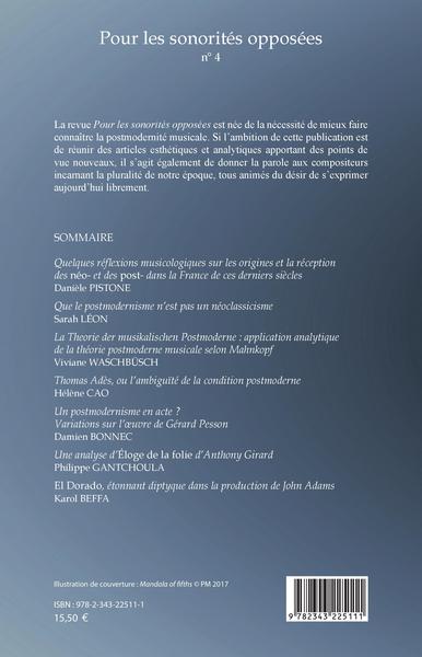 Pour les sonorités opposées, Pour les sonorités opposées, Revue d'esthétique et d'analyse musicales des XXe et XXIe siècles (9782343225111-back-cover)