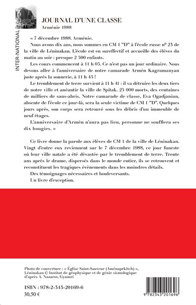 Journal d'une classe, Arménie 1988 (9782343201696-back-cover)