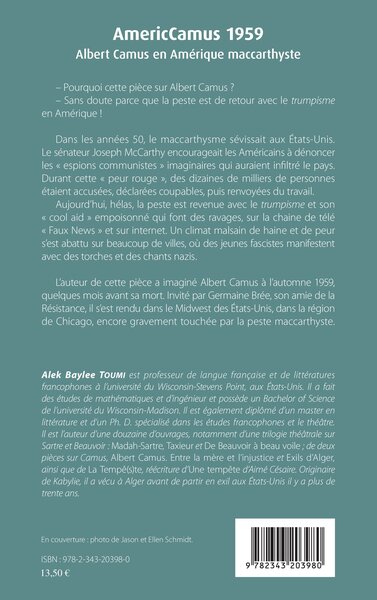 AmericCamus 1959, Albert Camus en Amérique maccarthyste (9782343203980-back-cover)