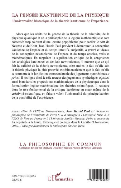 La pensée kantienne de la physique, L'universalité historique de la théorie kantienne de l'expérience (9782343224824-back-cover)