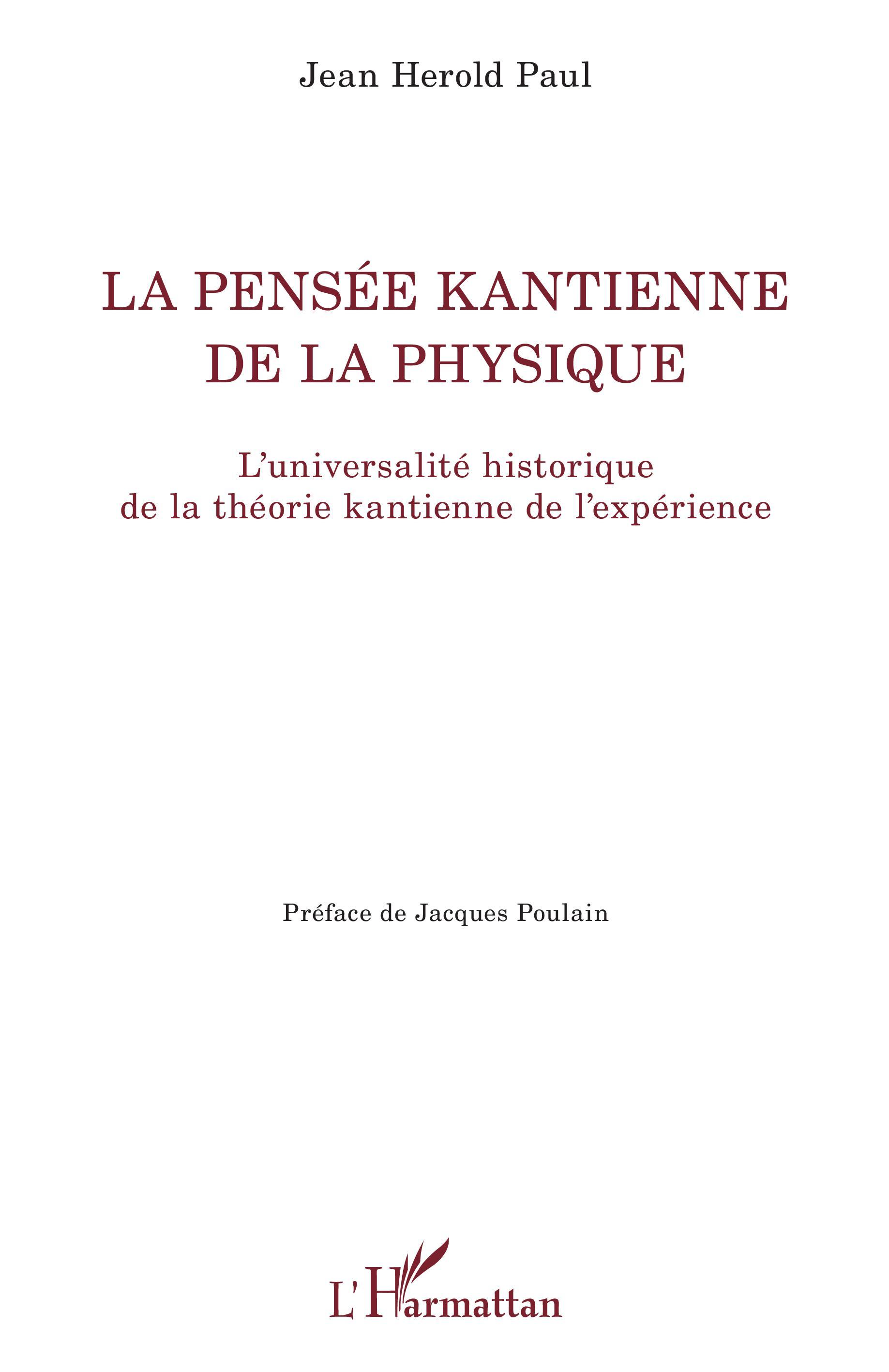 La pensée kantienne de la physique, L'universalité historique de la théorie kantienne de l'expérience (9782343224824-front-cover)
